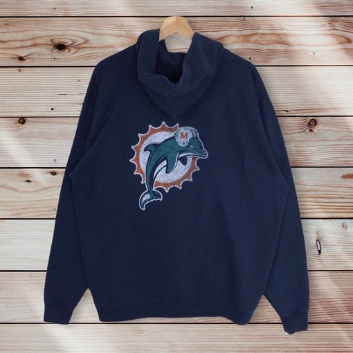 Vintage Style NFL Miami Dolphins Full Zipper Hoodie Printed Big Logo NFL Miami Dolphins Sweater Pullover, Hoodie