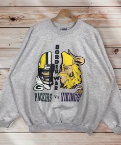Vintage Style NFL Minnesota Vikings vs. NFL Green Bay Packers Crewneck Sweatshirt Hoodie