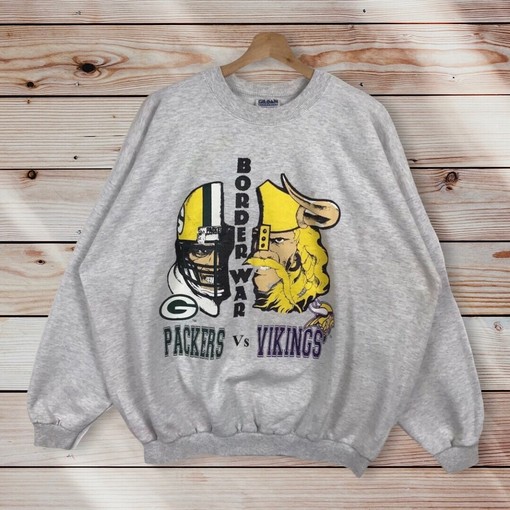 Vintage Style NFL Minnesota Vikings vs. NFL Green Bay Packers Crewneck Sweatshirt Hoodie