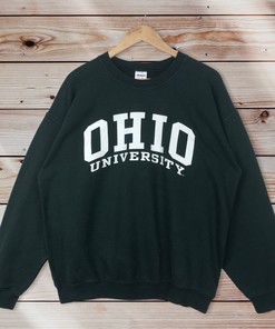 Vintage Style Ohio University Crewneck Sweatshirt with Printed Spell Out Logo Ohio State University Sweater