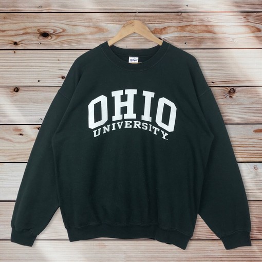 Vintage Style Ohio University Crewneck Sweatshirt with Printed Spell Out Logo Ohio State University Sweater