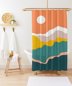 Vintage Sun Boho Shower Curtain - Warm Sunset Design - Eco-Friendly and Water-Resistant with Hooks