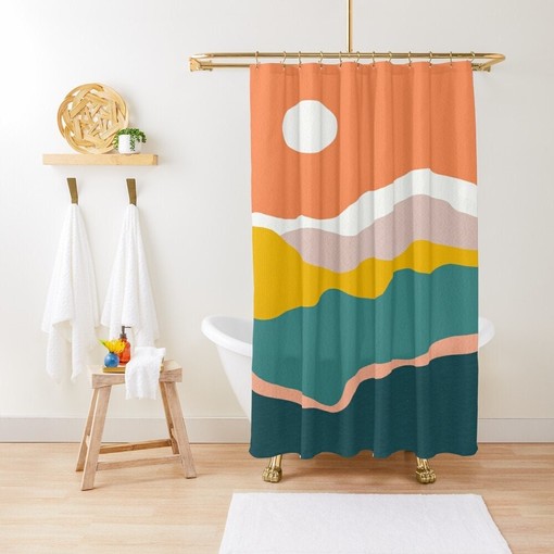 Vintage Sun Boho Shower Curtain - Warm Sunset Design - Eco-Friendly and Water-Resistant with Hooks