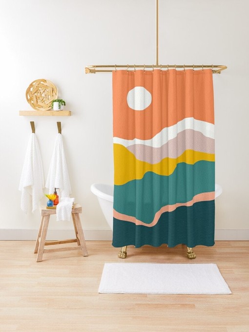 Vintage Sun Boho Shower Curtain - Warm Sunset Design - Eco-Friendly and Water-Resistant with Hooks - Image 2