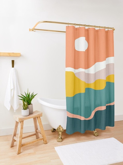 Vintage Sun Boho Shower Curtain - Warm Sunset Design - Eco-Friendly and Water-Resistant with Hooks - Image 3