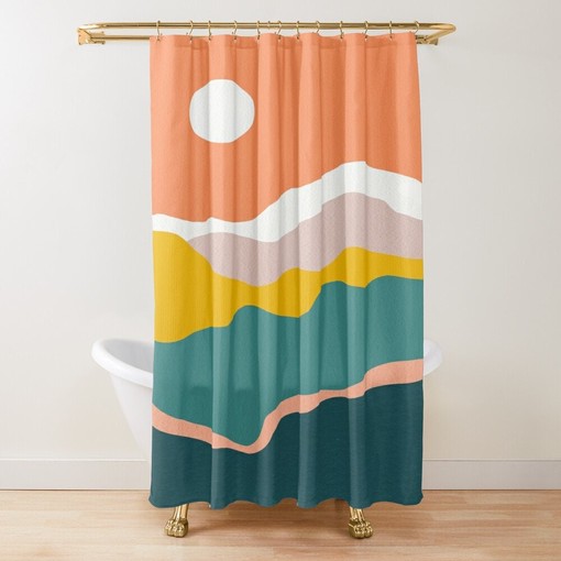 Vintage Sun Boho Shower Curtain - Warm Sunset Design - Eco-Friendly and Water-Resistant with Hooks - Image 4