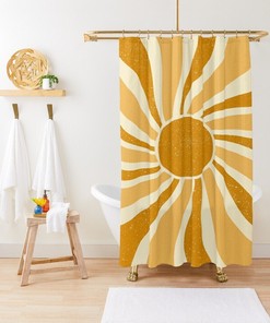 Vintage Sun Shower Curtain - Mid-Century Boho Bathroom Decor with Eco-Friendly Material