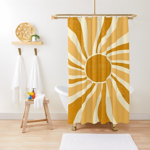 Vintage Sun Shower Curtain - Mid-Century Boho Bathroom Decor with Eco-Friendly Material