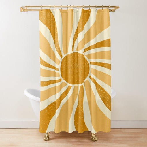 Vintage Sun Shower Curtain - Mid-Century Boho Bathroom Decor with Eco-Friendly Material - Image 2