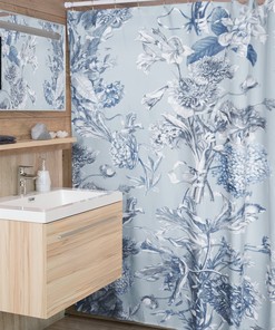 Vintage Toile Shower Curtain with Vintage-Inspired Floral Botanical Design for Your Bathtub