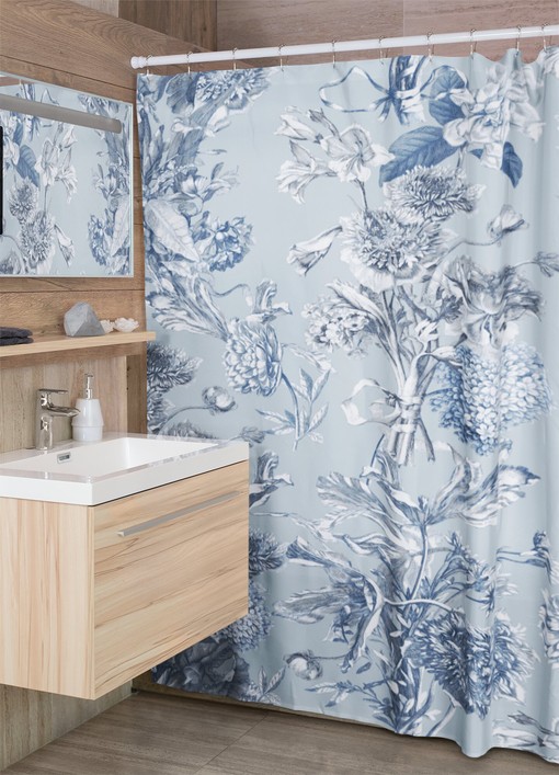 Vintage Toile Shower Curtain with Vintage-Inspired Floral Botanical Design for Your Bathtub