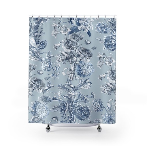 Vintage Toile Shower Curtain with Vintage-Inspired Floral Botanical Design for Your Bathtub - Image 2