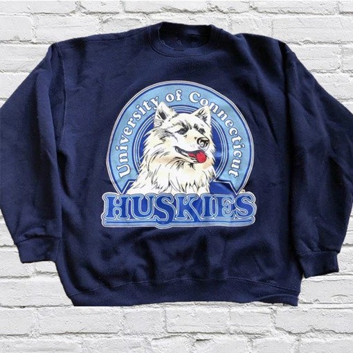 Vintage UConn Huskies Logo Sweatshirt - NCAA Basketball, University of Connecticut, Gifts for Fans Vintage NCAA Shirts