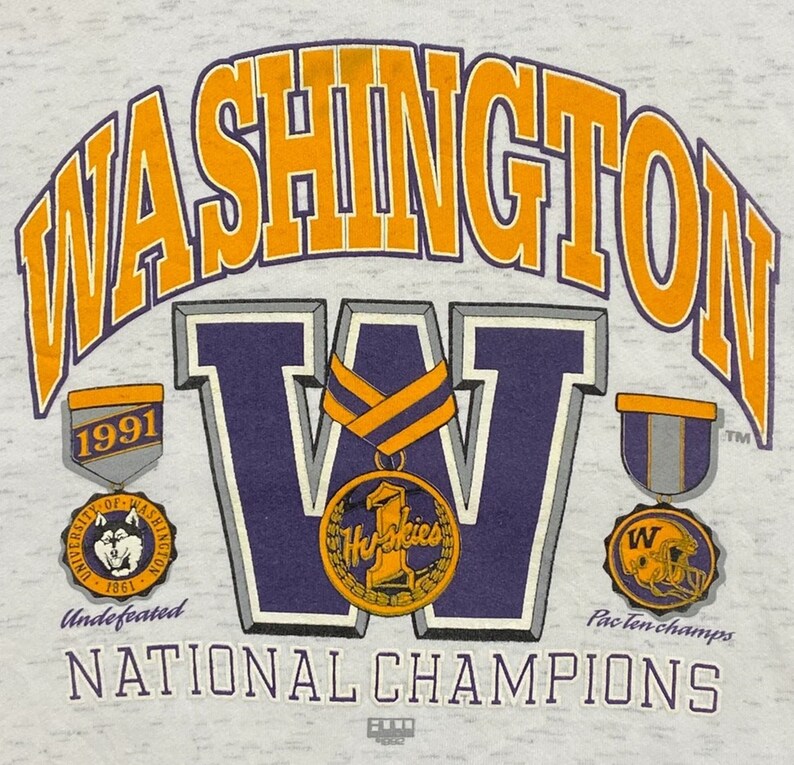 Vintage UW Huskies Hoodie, National Champions University of Washington Huskies Sweatshirt for Men - Image 2