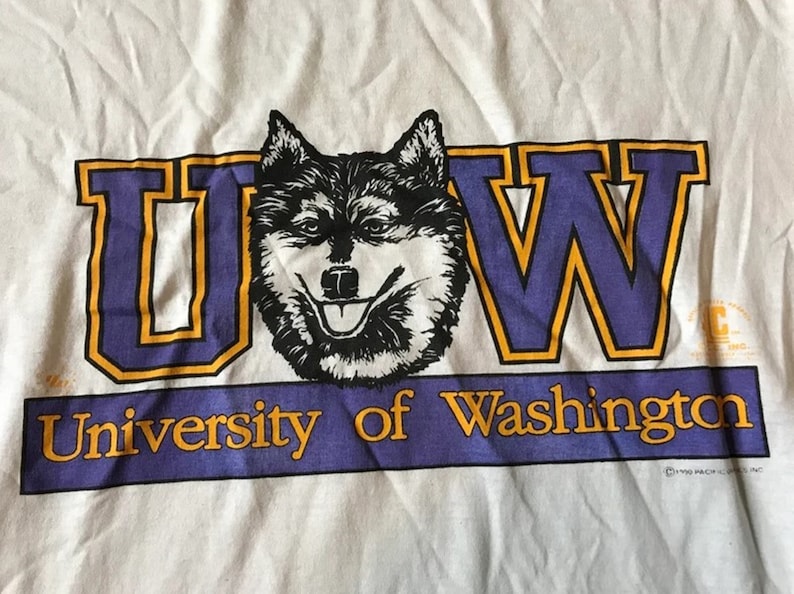 Vintage UW Huskies Hoodie, University of Washington Huskies Jerzees T-Shirt for Men - Image 2