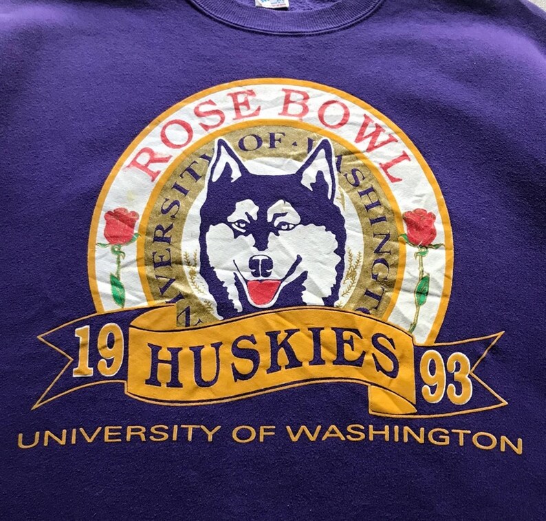 Vintage UW Huskies Hoodie, University of Washington Huskies Rose Bowl Crewneck Sweatshirt for Men - Image 2
