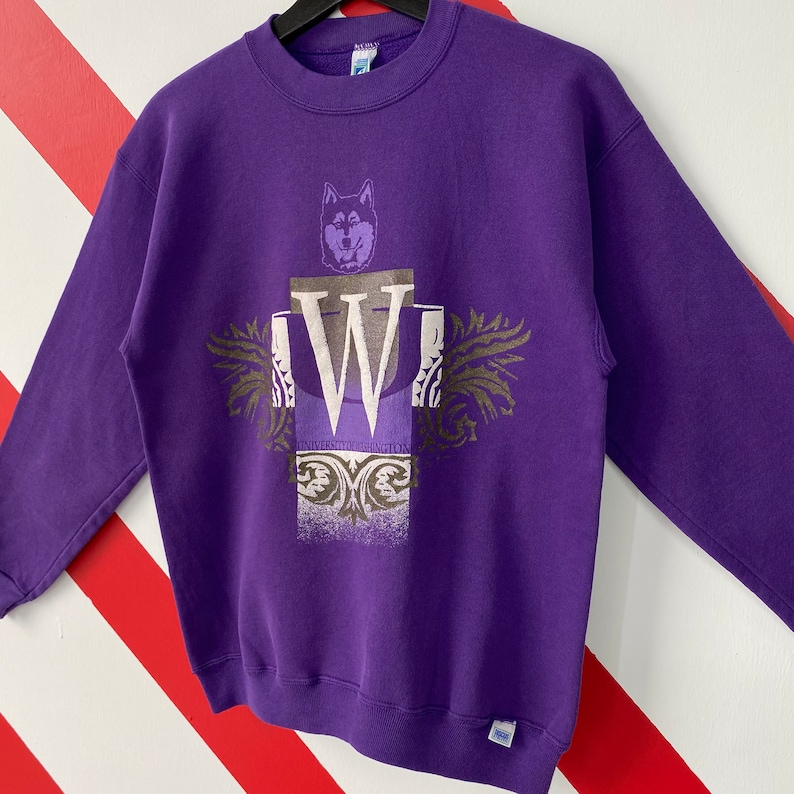 Vintage UW Huskies Hoodie, Washington Huskies Crewneck Sweatshirt from the 90s with Print Logo