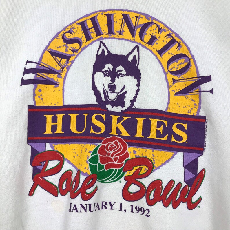 Vintage UW Huskies Sweater, University of Washington Crewneck Sweatshirt Printed Spell Out Big Logo Rose Bowl - Image 3
