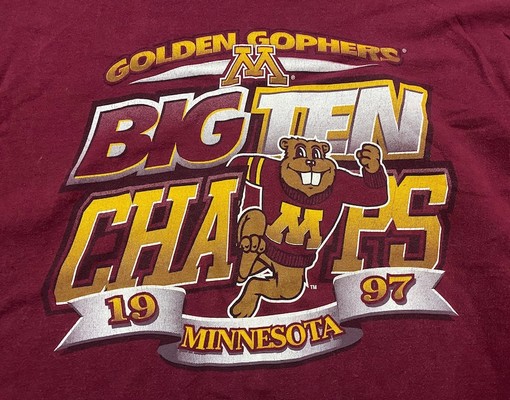Vintage University Of Minnesota Golden Gophers NCAA Men'S T-Shirt Big Ten Champs Basketball 90'S Pro Player Gold - Image 2