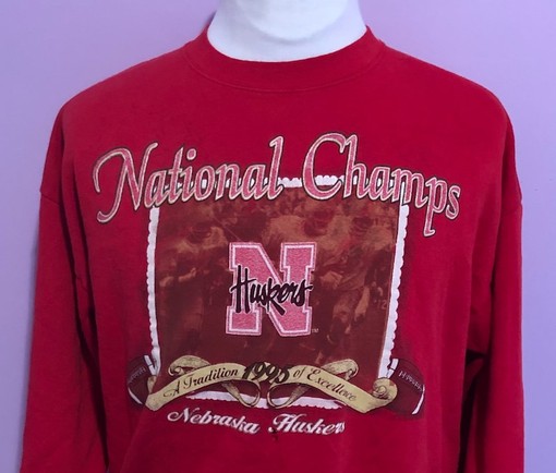 Vintage University Of Nebraska Cornhuskers 1995 National Champions Sweatshirt and Retro T-Shirt NCAA Shirt - Image 2
