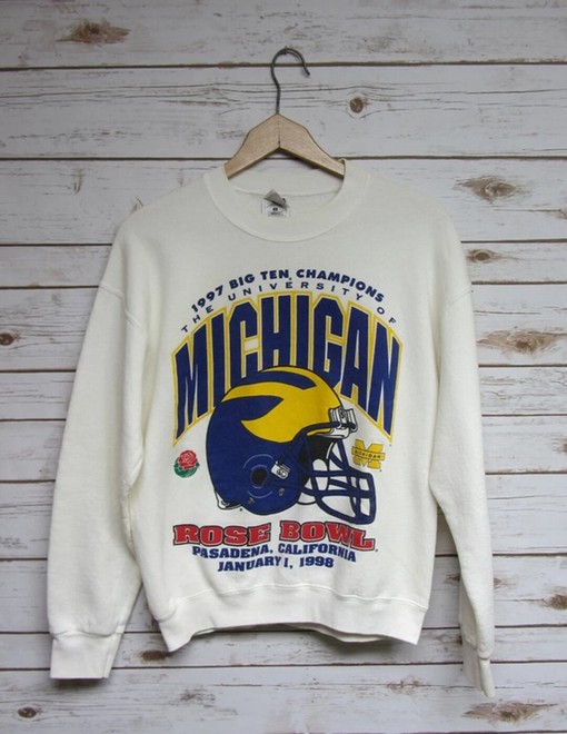 Vintage University of Michigan Big Ten Champions Rose Bowl Wolverines Sweatshirt, Michigan Wolverines Sweater for Fans