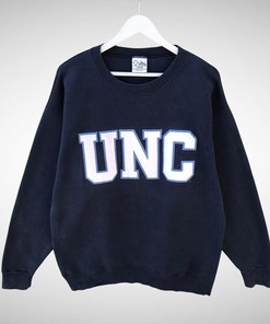 Vintage University of North Carolina Sweatshirt with Spellout Logo Patches, NCAA Crewneck for Fans