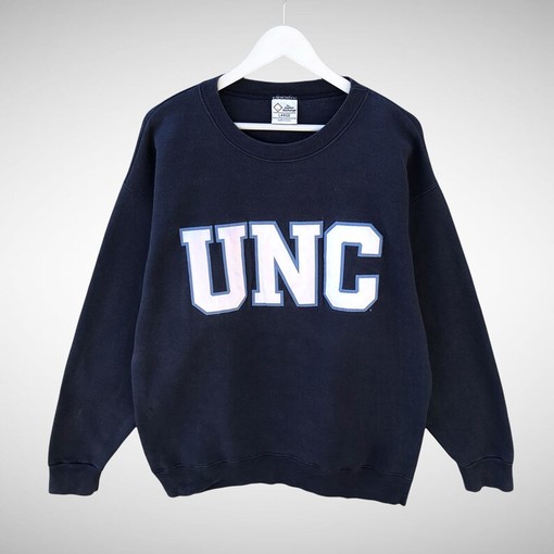 Vintage University of North Carolina Sweatshirt with Spellout Logo Patches, NCAA Crewneck for Fans