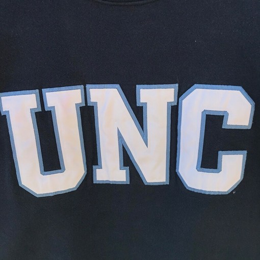 Vintage University of North Carolina Sweatshirt with Spellout Logo Patches, NCAA Crewneck for Fans - Image 2