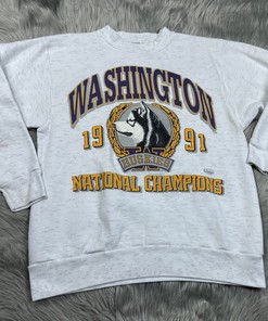 Vintage University of Washington Huskies 1991 Heathered Crewneck Sweater, Retro NCAA Shirt for Men