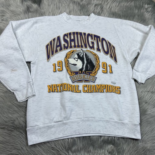 Vintage University of Washington Huskies 1991 Heathered Crewneck Sweater, Retro NCAA Shirt for Men