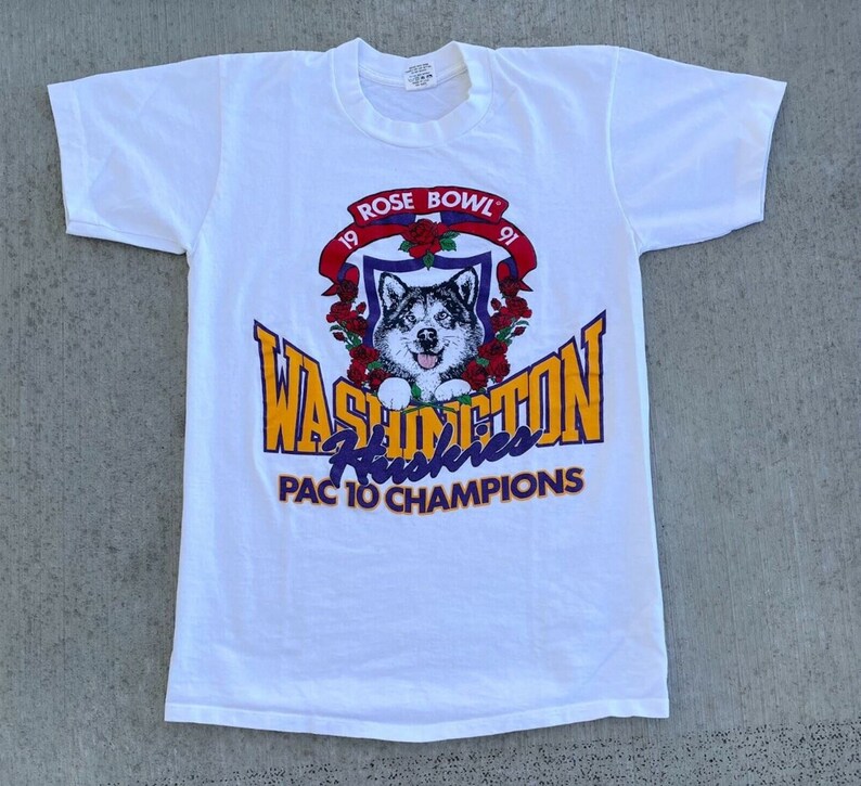 Vintage University of Washington Huskies Rose Bowl 1991 Shirt, American University T Shirt