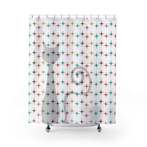 Vintage Vibes Atomic Cat Retro Shower Curtain