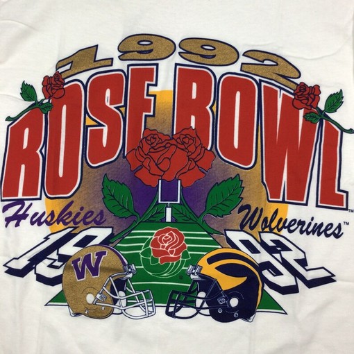 Vintage Washington Huskies Michigan Wolverines Rose Bowl T-Shirt, NCAA Vintage Shirt - Image 2