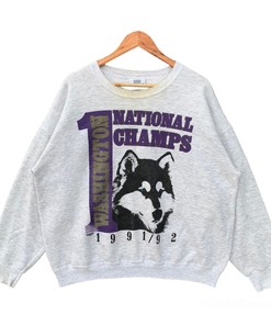 Vintage Washington Huskies Sweater, NFL Team Champs Graphic, Classic College Shirts for Men