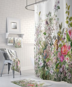 Vintage Wildflower Patch Shower Curtain, Bath Mat, and Towel Options, Bathroom Curtain Set