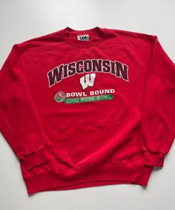 Vintage Y2K 2000S Wisconsin Badgers Rose Bowl Apparel for NCAA Fans featuring T-Shirt, Sweatshirt, Hoodie