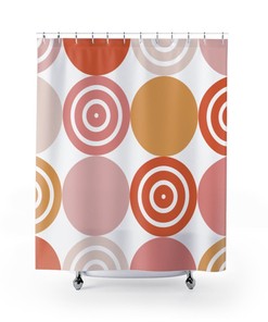 Vintage Yellow, Pale Pink, and Cream Retro Shower Curtain with Circle Accents for a Chic Vintage Bathroom