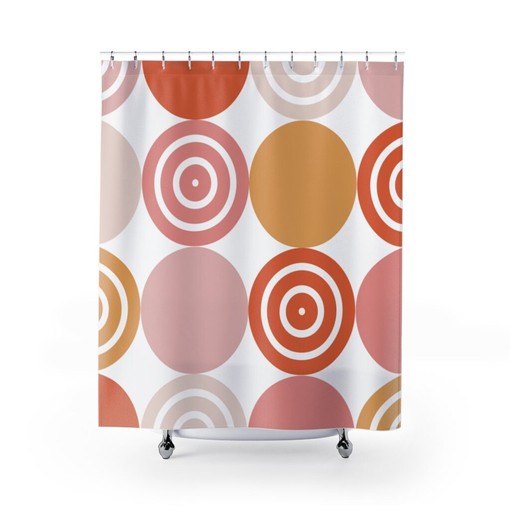 Vintage Yellow, Pale Pink, and Cream Retro Shower Curtain with Circle Accents for a Chic Vintage Bathroom