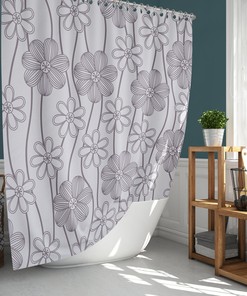 Violet Floral Shower Curtain, Customizable Size, Garden Flowers Fabric Bathroom Curtain