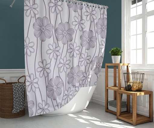 Violet Floral Shower Curtain, Customizable Size, Garden Flowers Fabric Bathroom Curtain