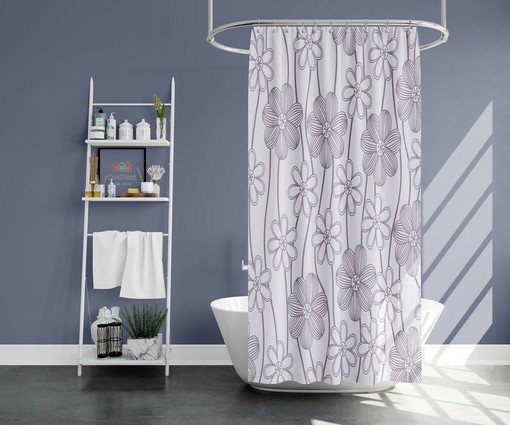 Violet Floral Shower Curtain, Customizable Size, Garden Flowers Fabric Bathroom Curtain - Image 2