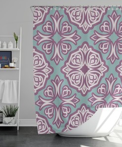 Violet Flower Shower Curtain, Customizable Size, Vintage Mandala Floral Print