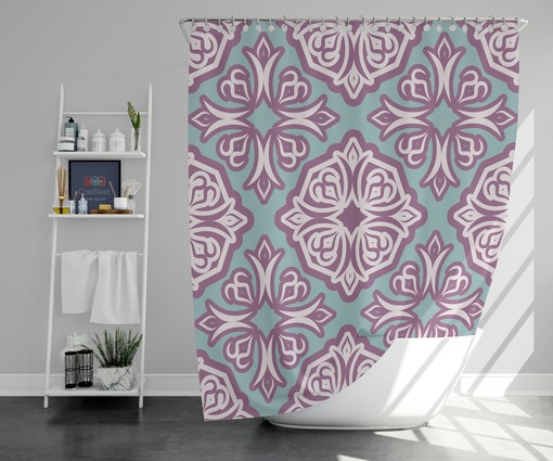 Violet Flower Shower Curtain, Customizable Size, Vintage Mandala Floral Print