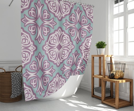 Violet Flower Shower Curtain, Customizable Size, Vintage Mandala Floral Print - Image 2