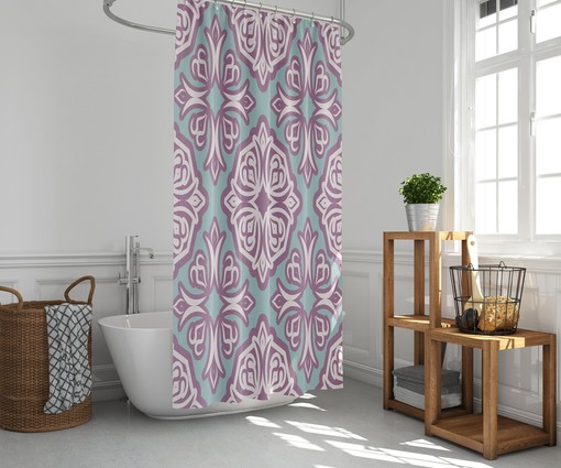 Violet Flower Shower Curtain, Customizable Size, Vintage Mandala Floral Print - Image 3