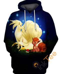Vulpix and Ninetales Cartoon Hoodie with 3D All Over Print for Fans