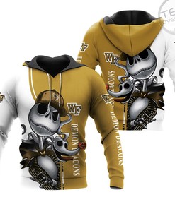 Wake Forest Demon Deacons All Over Print 3D Zip-Up Hoodie with Jack Skellington and Zero for Women