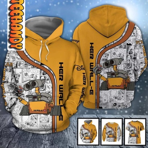 Wall-e and Eve Love in Space 3D Hoodie for Sci-fi Fans