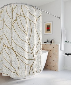 Warm Earth Gold Leaf Tropical Leaves Abstract Art Shower Curtain or Mat, Contemporary Design