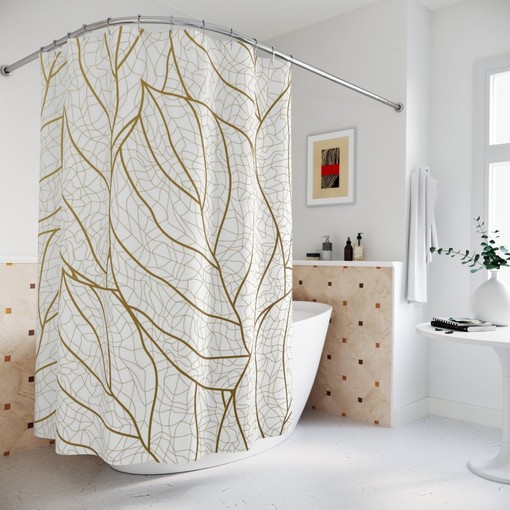 Warm Earth Gold Leaf Tropical Leaves Abstract Art Shower Curtain or Mat, Contemporary Design